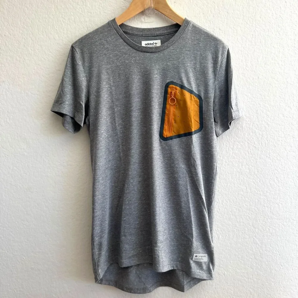 ADIDAS Originals Climalite Grey Orange Pocket Short Sleeve T-Shirt Mens Small